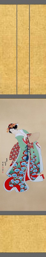 Japanese Woodblock Art - Green and red kimono 1